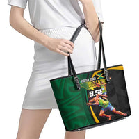 Jamaican Pride Leather Tote Bag 9.58 Seconds-Faster Than Lightning - Wonder Print Shop