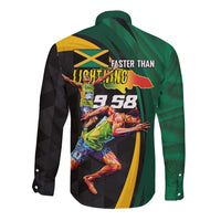 Jamaican Pride Long Sleeve Button Shirt 9.58 Seconds-Faster Than Lightning - Wonder Print Shop
