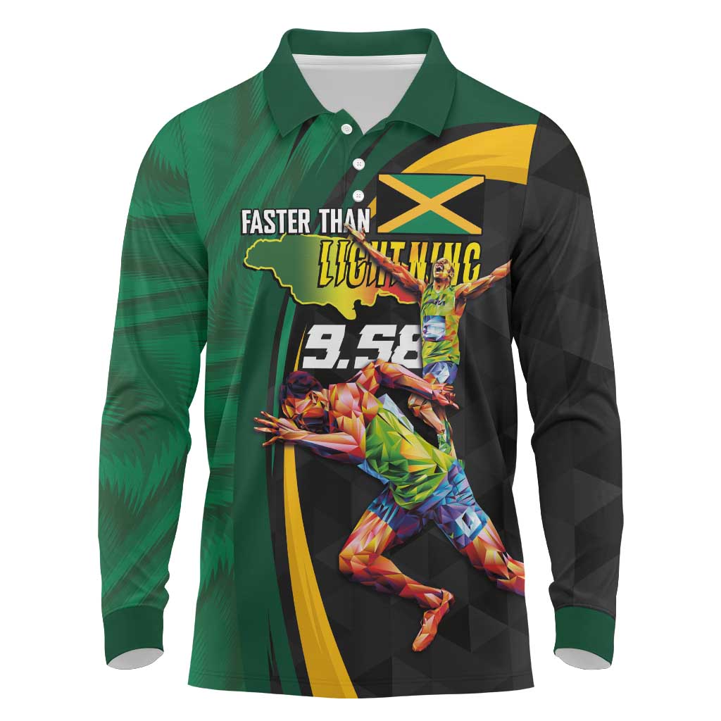 Jamaican Pride Long Sleeve Polo Shirt 9.58 Seconds-Faster Than Lightning - Wonder Print Shop