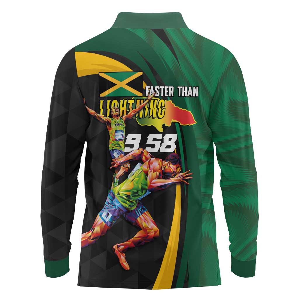 Jamaican Pride Long Sleeve Polo Shirt 9.58 Seconds-Faster Than Lightning - Wonder Print Shop