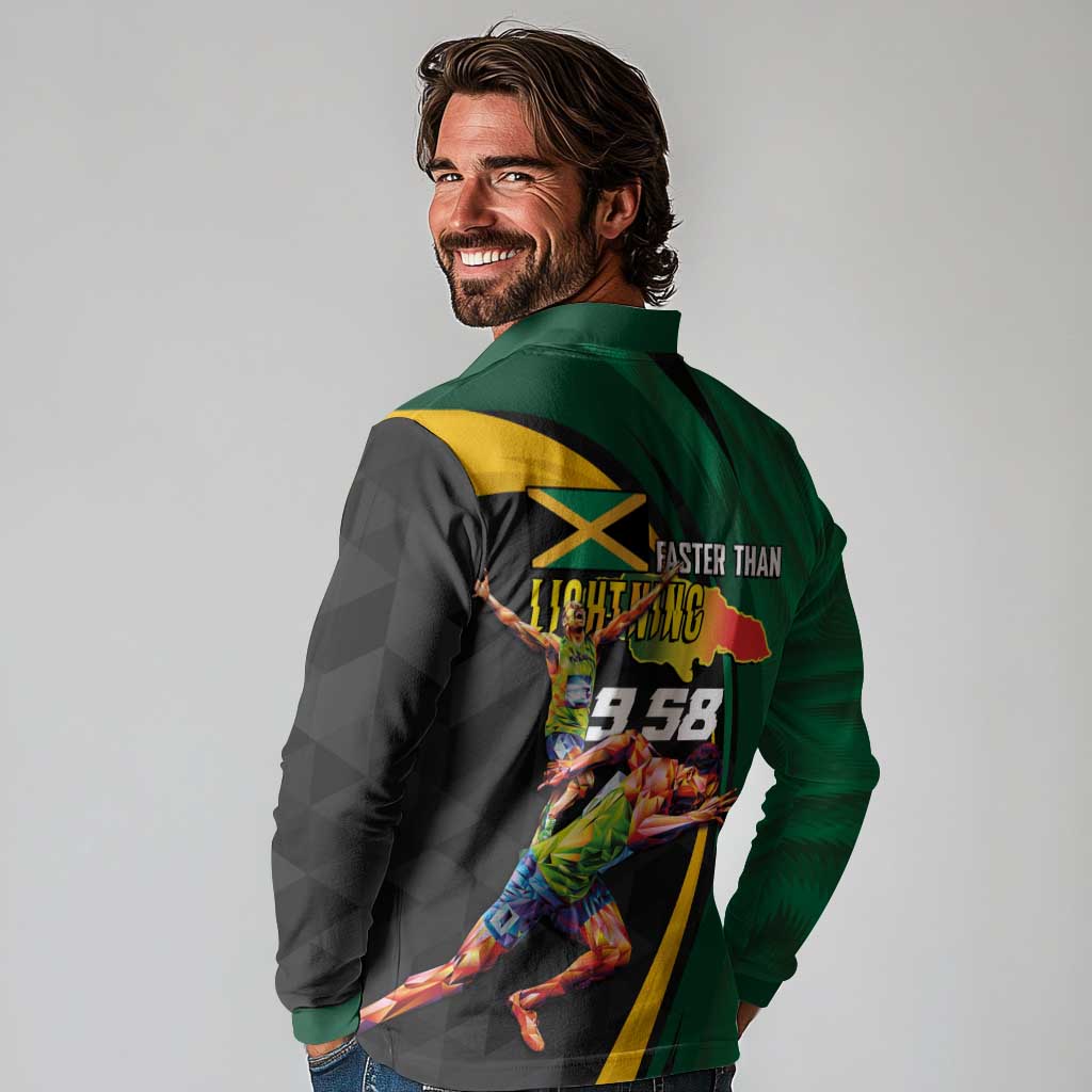 Jamaican Pride Long Sleeve Polo Shirt 9.58 Seconds-Faster Than Lightning - Wonder Print Shop