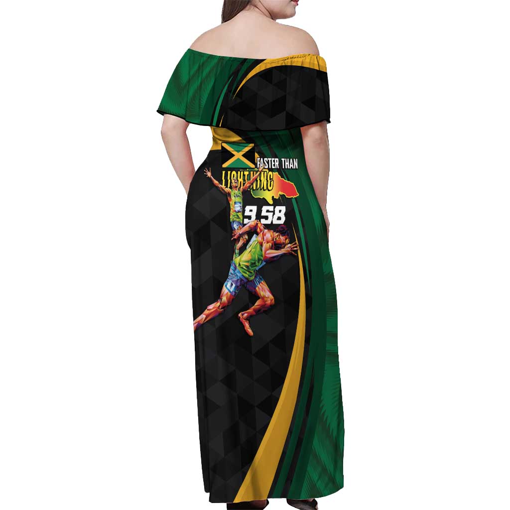 Jamaican Pride Off Shoulder Maxi Dress 9.58 Seconds-Faster Than Lightning - Wonder Print Shop