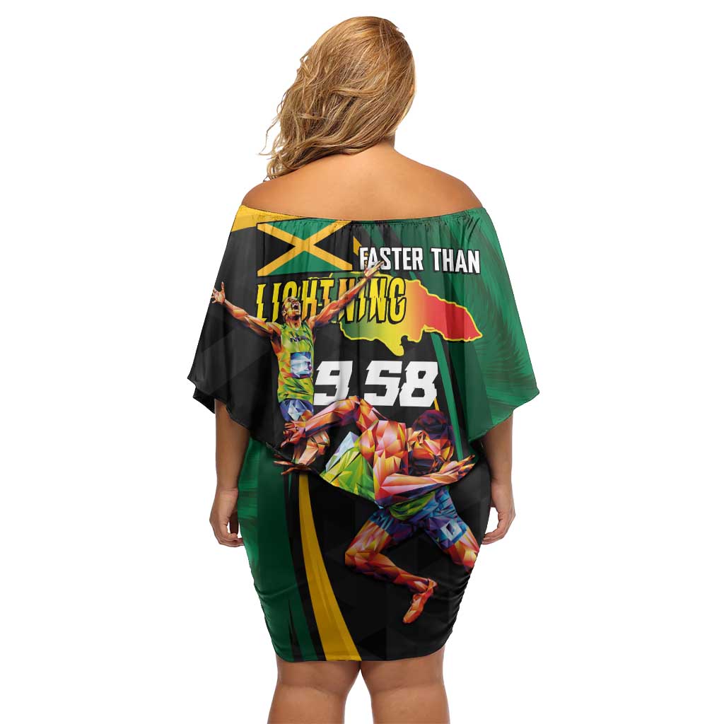 Jamaican Pride Off Shoulder Short Dress 9.58 Seconds-Faster Than Lightning - Wonder Print Shop