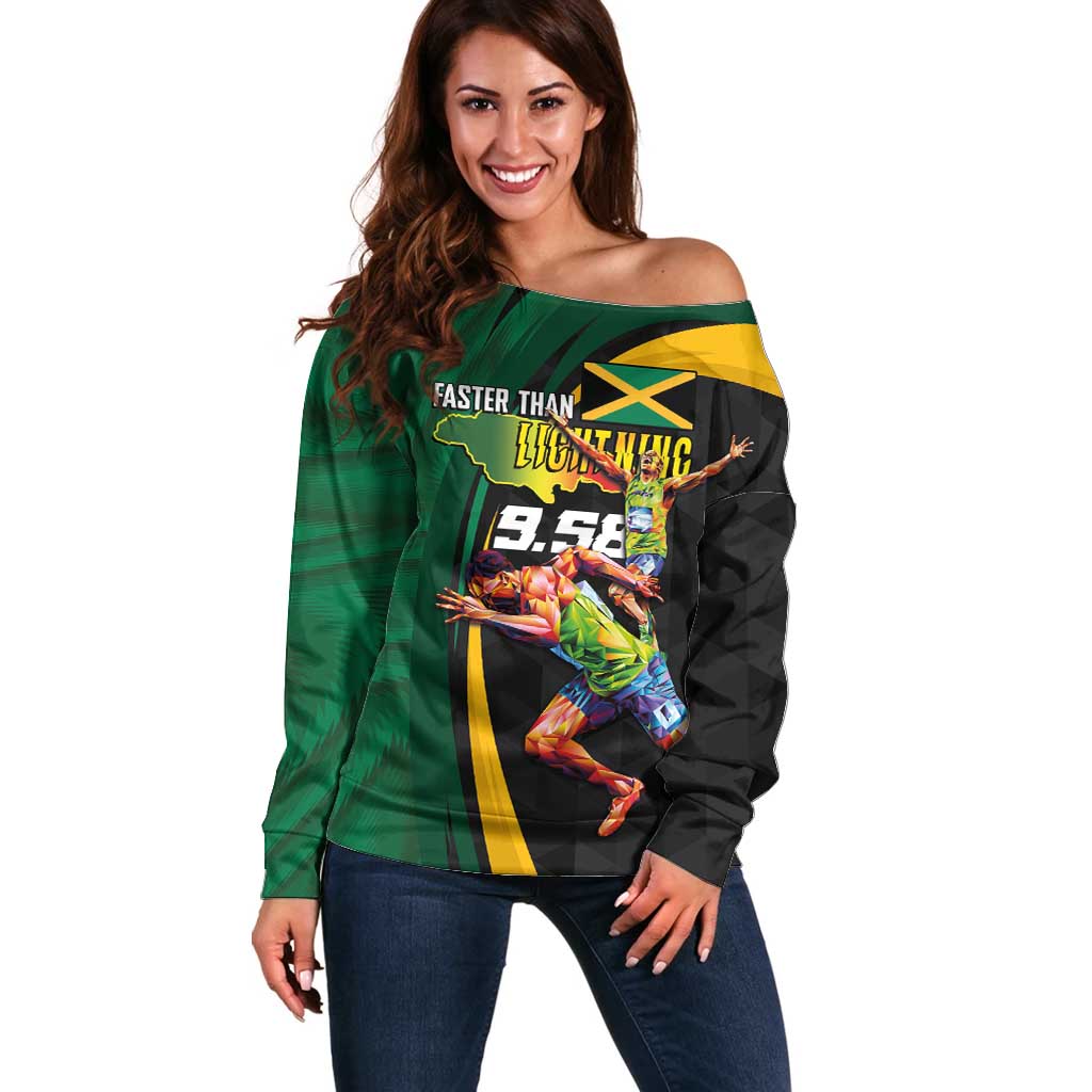 Jamaican Pride Off Shoulder Sweater 9.58 Seconds-Faster Than Lightning - Wonder Print Shop