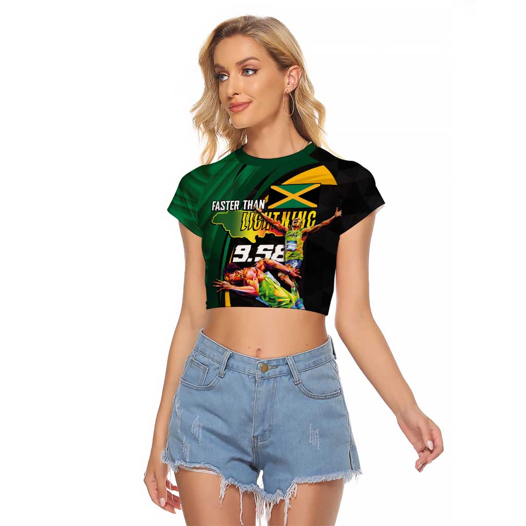 Jamaican Pride Raglan Cropped T Shirt 9.58 Seconds-Faster Than Lightning - Wonder Print Shop
