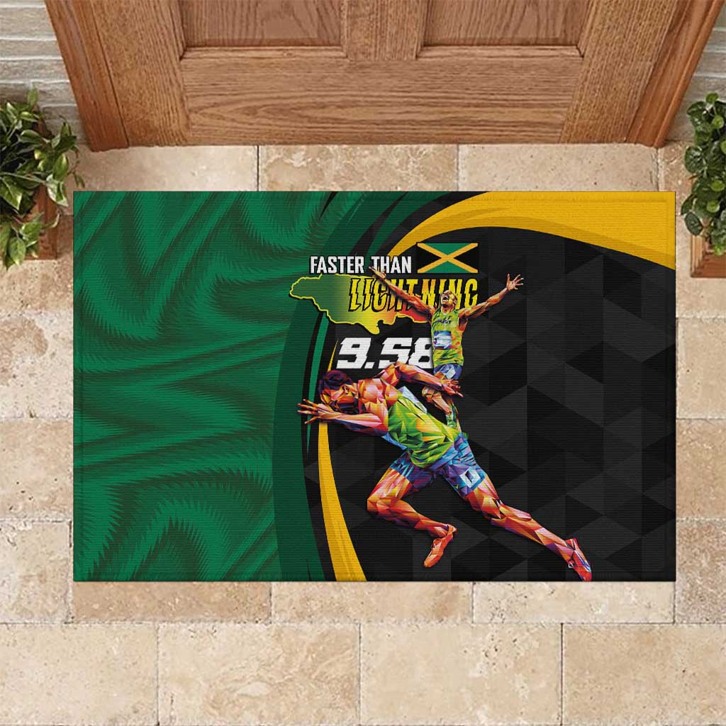 Jamaican Pride Rubber Doormat 9.58 Seconds-Faster Than Lightning - Wonder Print Shop