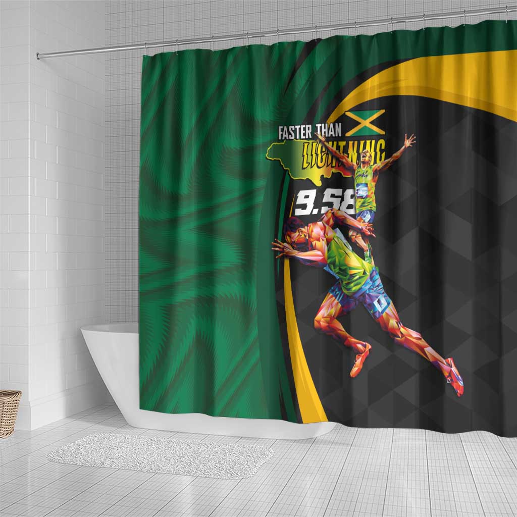 Jamaican Pride Shower Curtain 9.58 Seconds-Faster Than Lightning - Wonder Print Shop