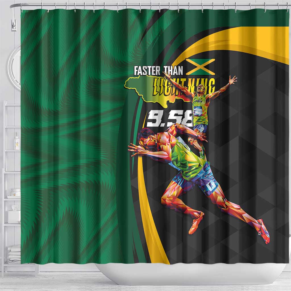 Jamaican Pride Shower Curtain 9.58 Seconds-Faster Than Lightning - Wonder Print Shop