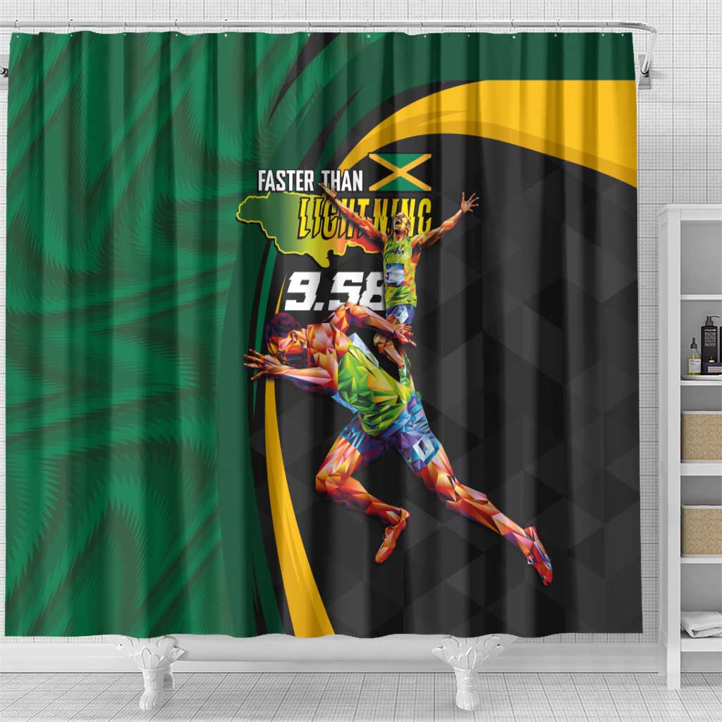 Jamaican Pride Shower Curtain 9.58 Seconds-Faster Than Lightning - Wonder Print Shop