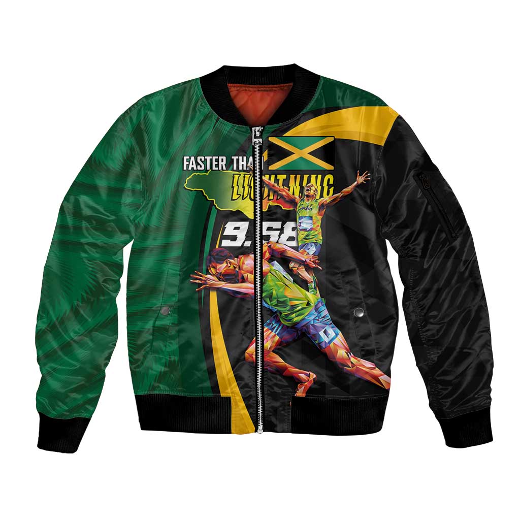 Jamaican Pride Sleeve Zip Bomber Jacket 9.58 Seconds-Faster Than Lightning - Wonder Print Shop