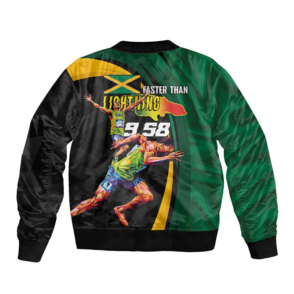 Jamaican Pride Sleeve Zip Bomber Jacket 9.58 Seconds-Faster Than Lightning - Wonder Print Shop