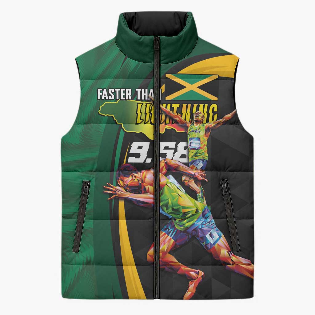 Jamaican Pride Sleeveless Puffer Jacket 9.58 Seconds-Faster Than Lightning - Wonder Print Shop