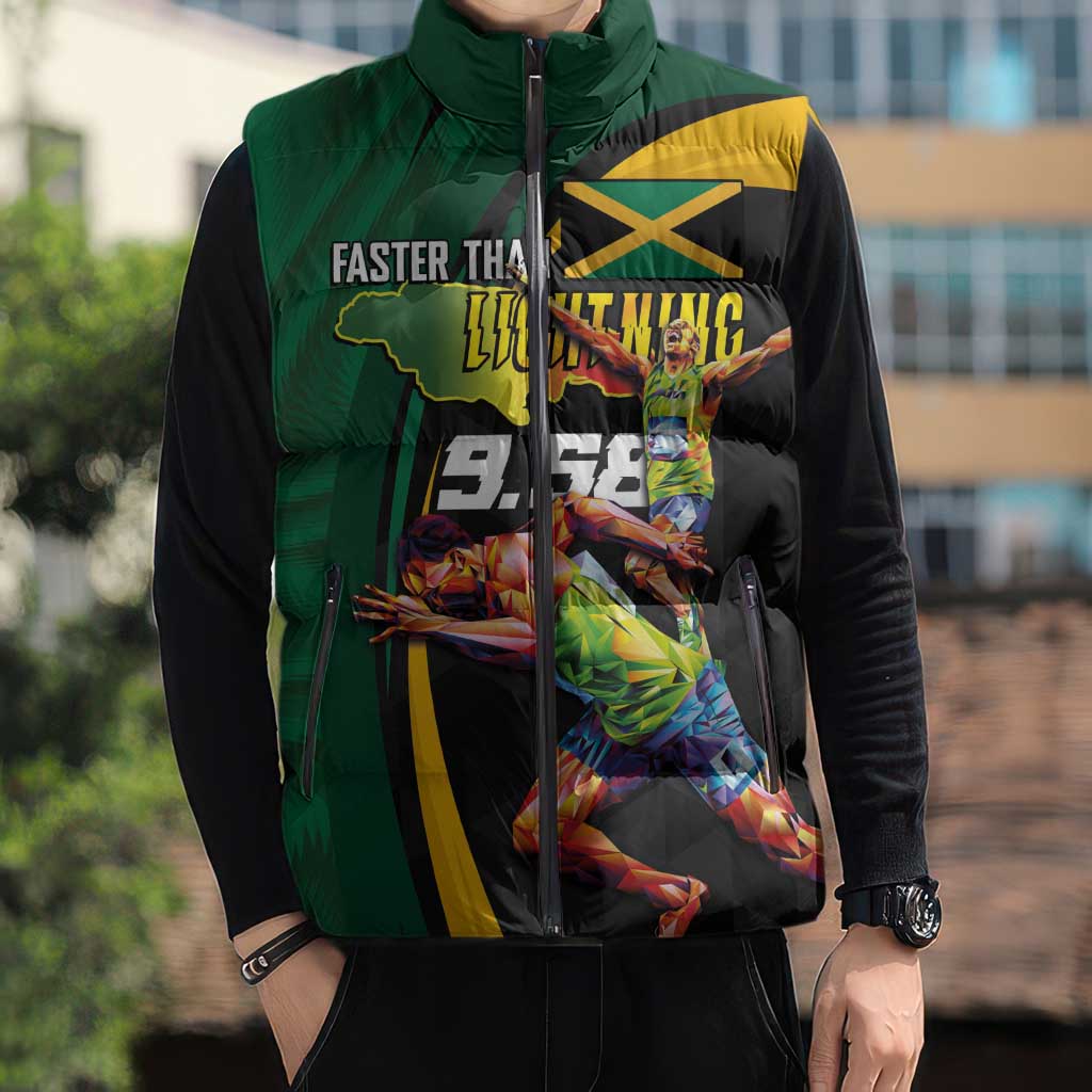 Jamaican Pride Sleeveless Puffer Jacket 9.58 Seconds-Faster Than Lightning - Wonder Print Shop