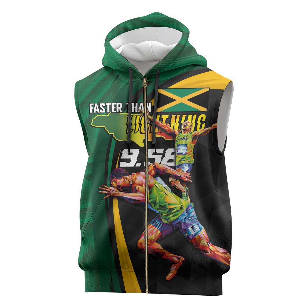 Jamaican Pride Sleeveless Zip Hoodie 9.58 Seconds-Faster Than Lightning - Wonder Print Shop