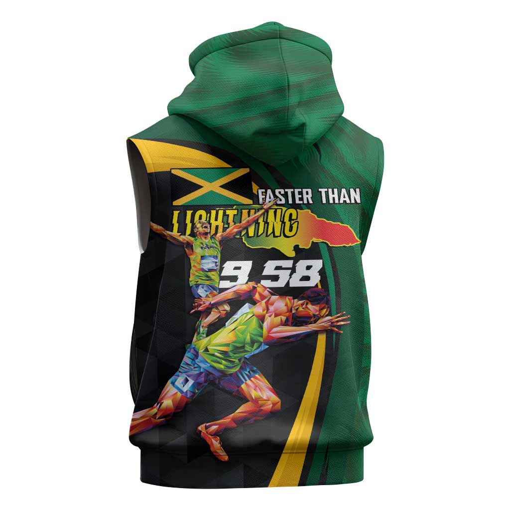 Jamaican Pride Sleeveless Zip Hoodie 9.58 Seconds-Faster Than Lightning - Wonder Print Shop