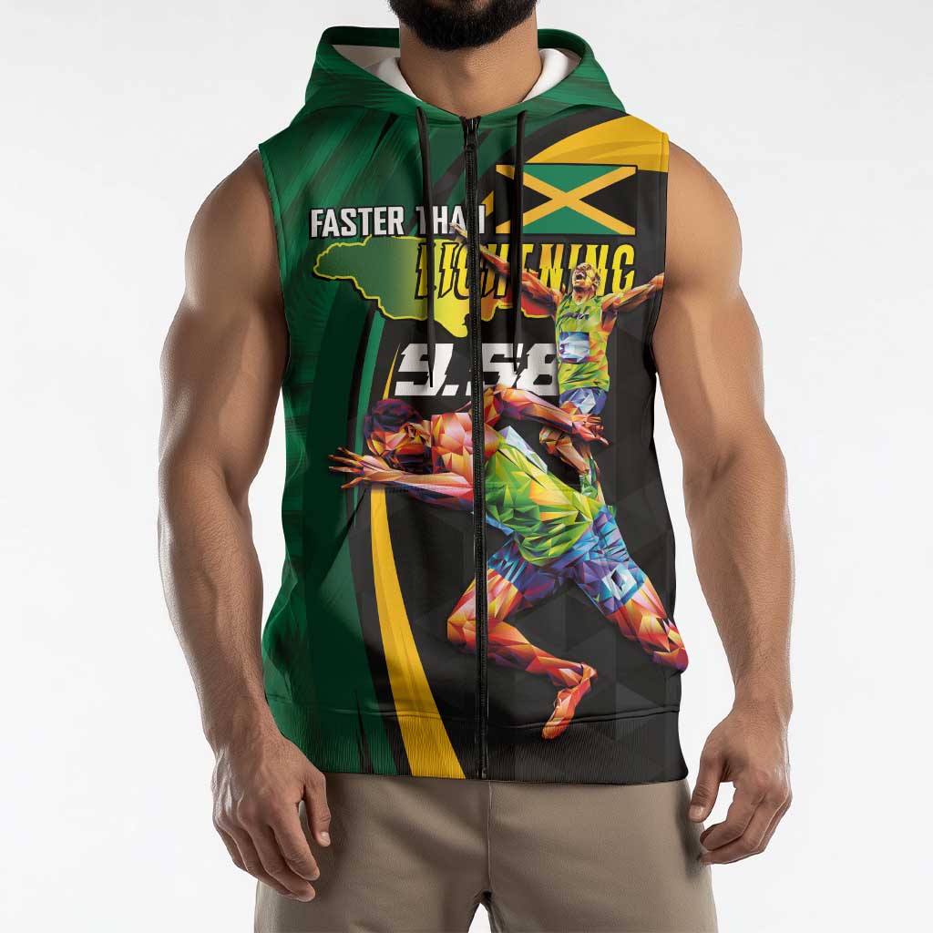 Jamaican Pride Sleeveless Zip Hoodie 9.58 Seconds-Faster Than Lightning - Wonder Print Shop