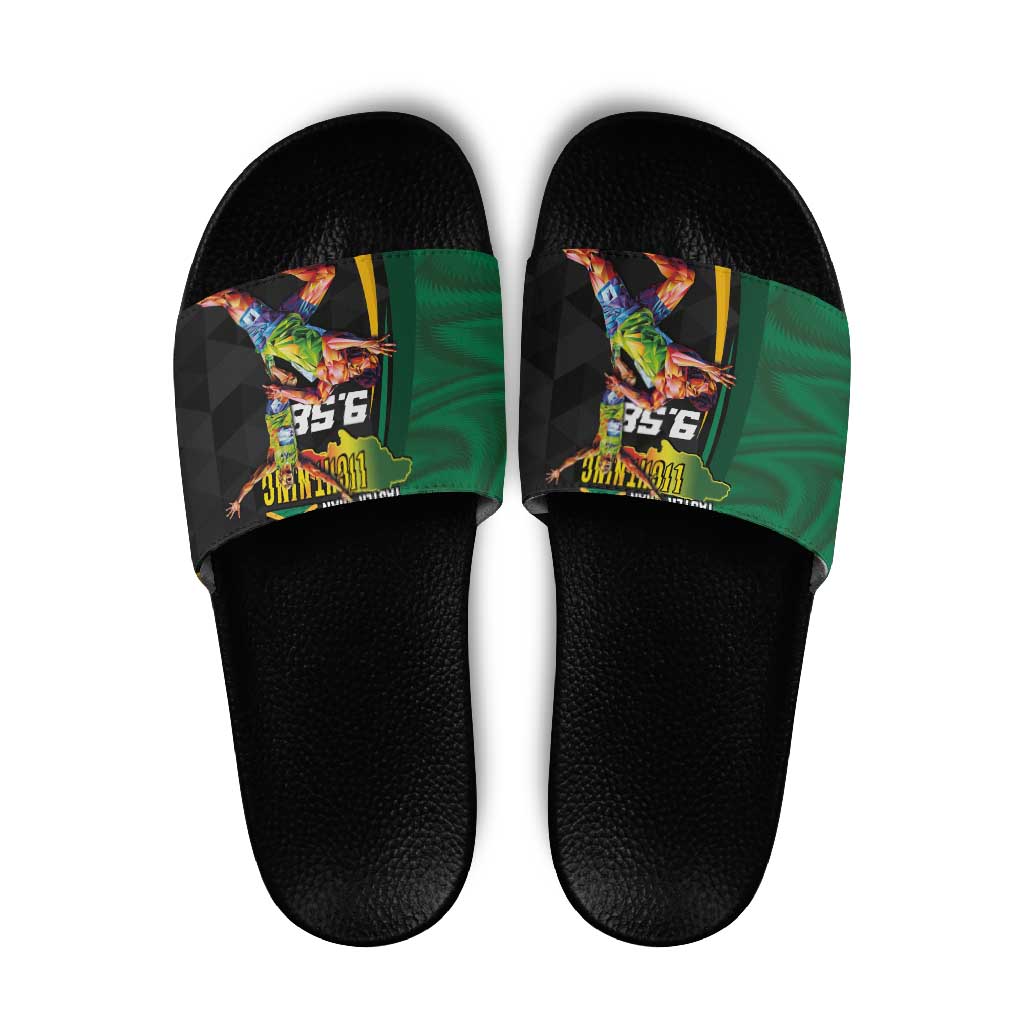 Jamaican Pride Slide Sandals 9.58 Seconds-Faster Than Lightning - Wonder Print Shop