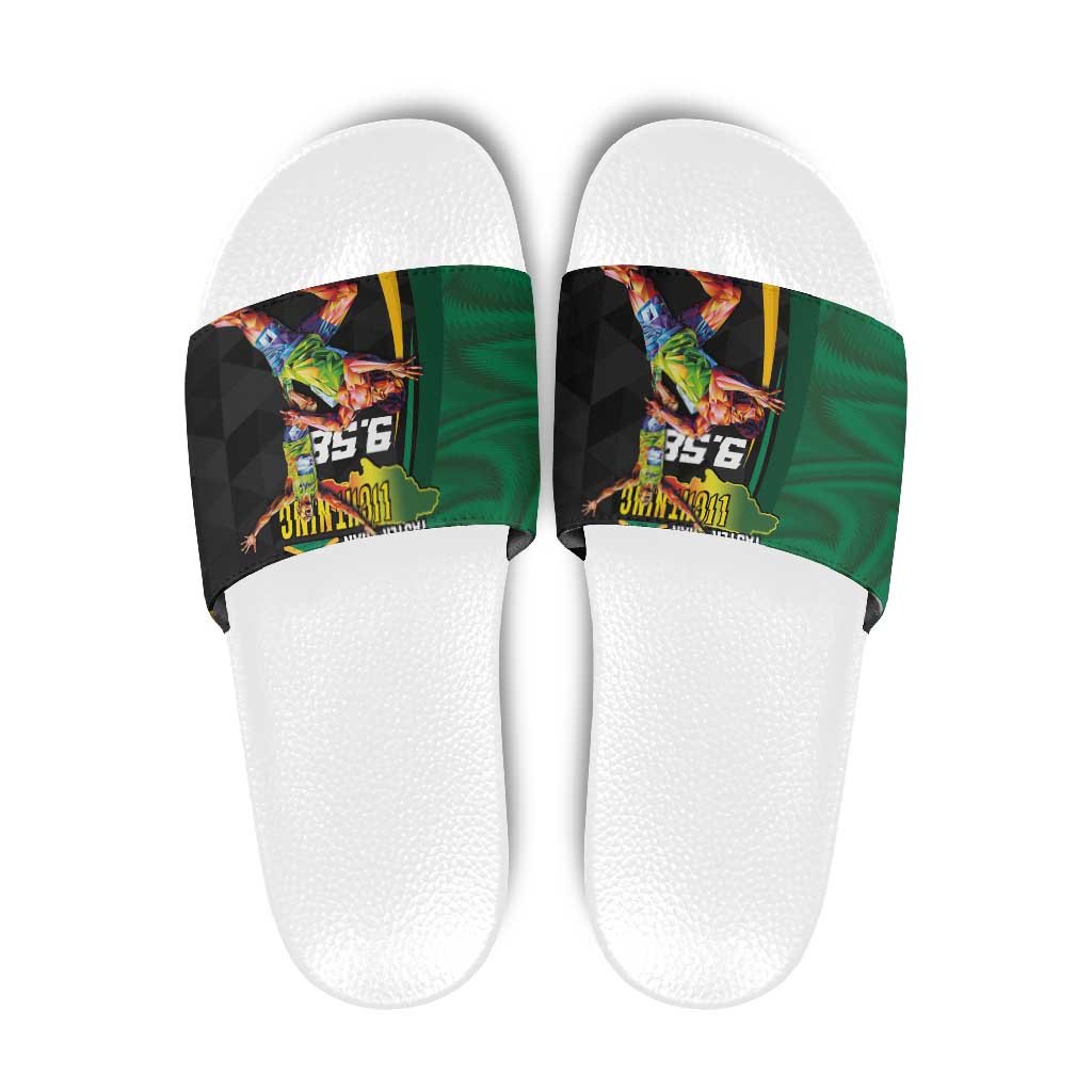 Jamaican Pride Slide Sandals 9.58 Seconds-Faster Than Lightning - Wonder Print Shop