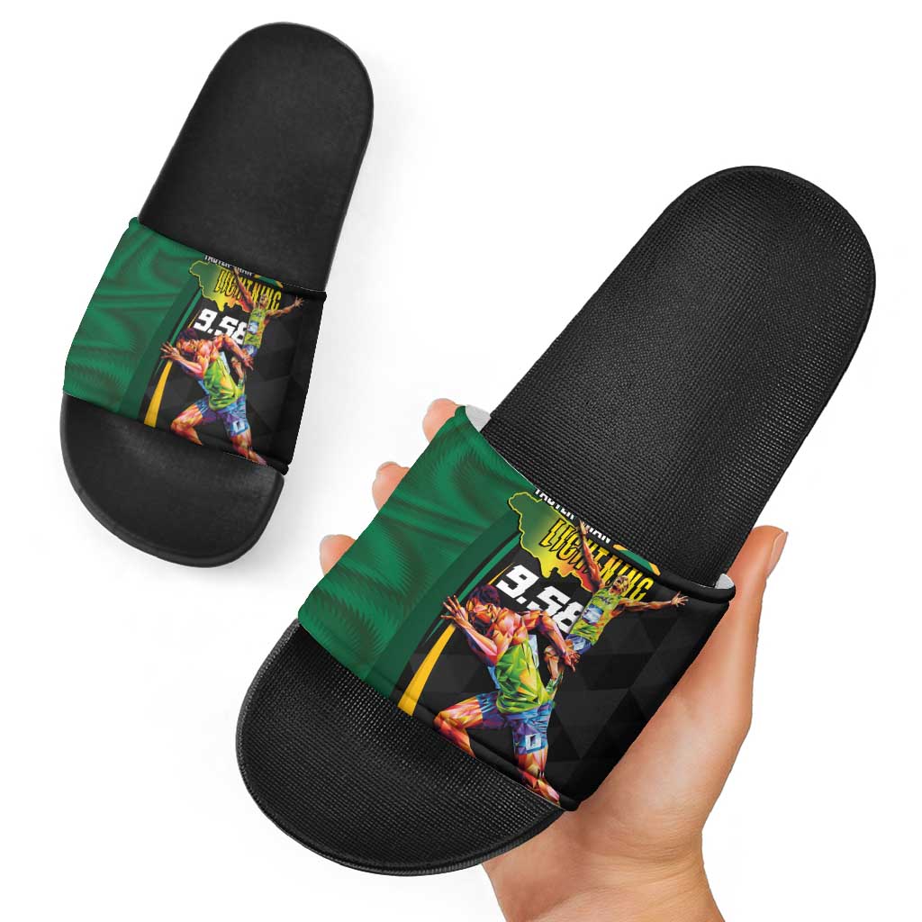 Jamaican Pride Slide Sandals 9.58 Seconds-Faster Than Lightning - Wonder Print Shop