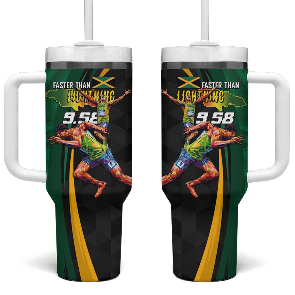 Jamaican Pride Tumbler With Handle 9.58 Seconds-Faster Than Lightning - Wonder Print Shop