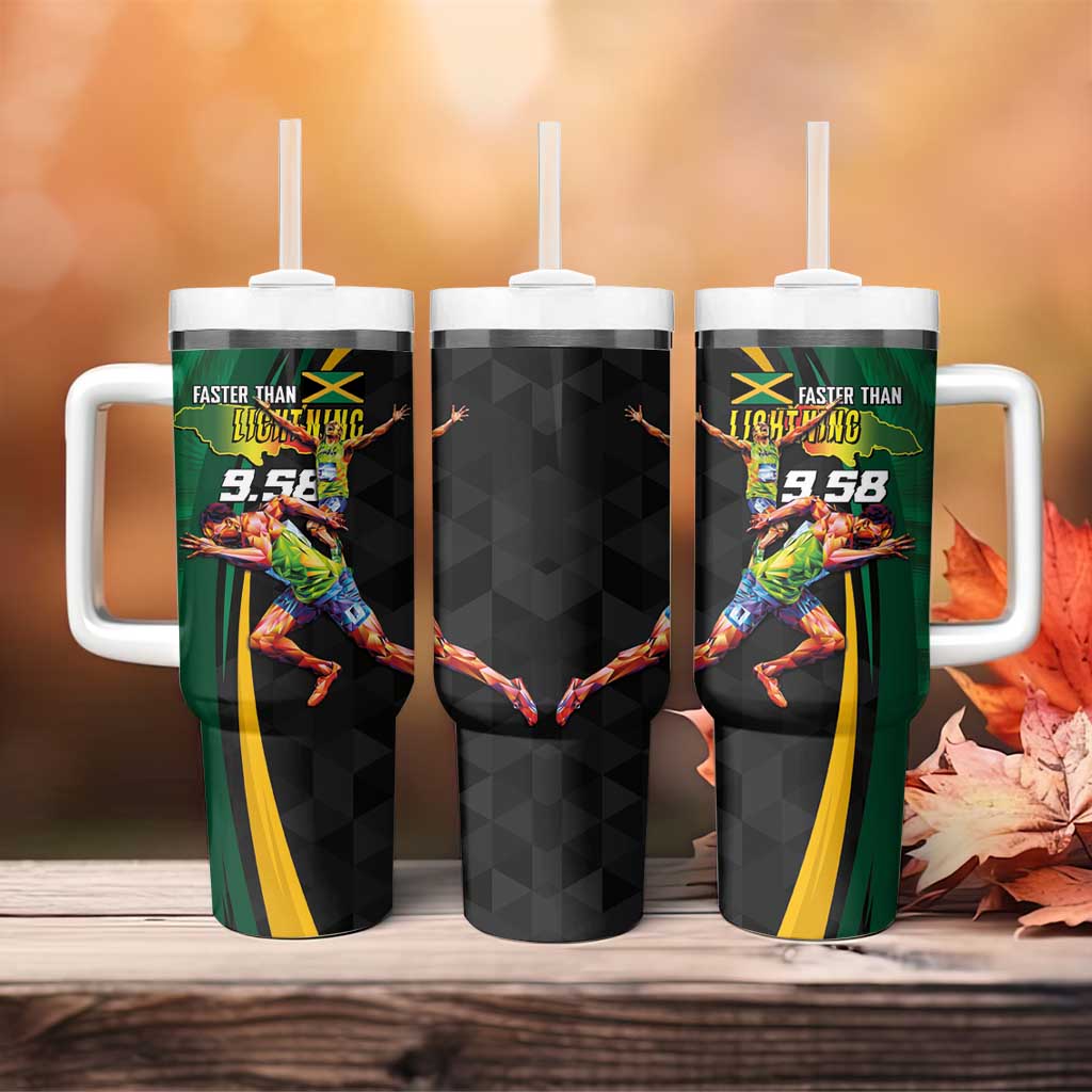 Jamaican Pride Tumbler With Handle 9.58 Seconds-Faster Than Lightning - Wonder Print Shop