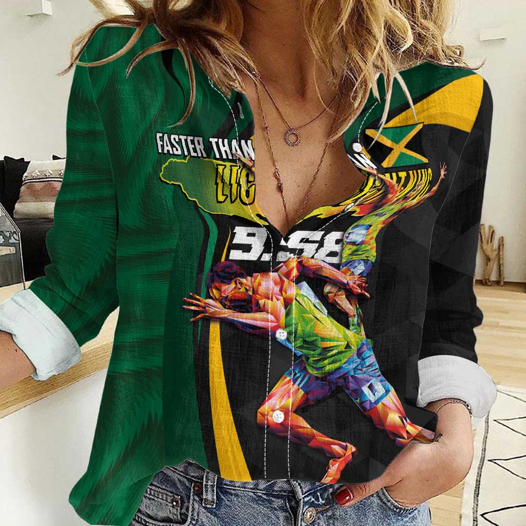 Jamaican Pride Women Casual Shirt 9.58 Seconds-Faster Than Lightning - Wonder Print Shop