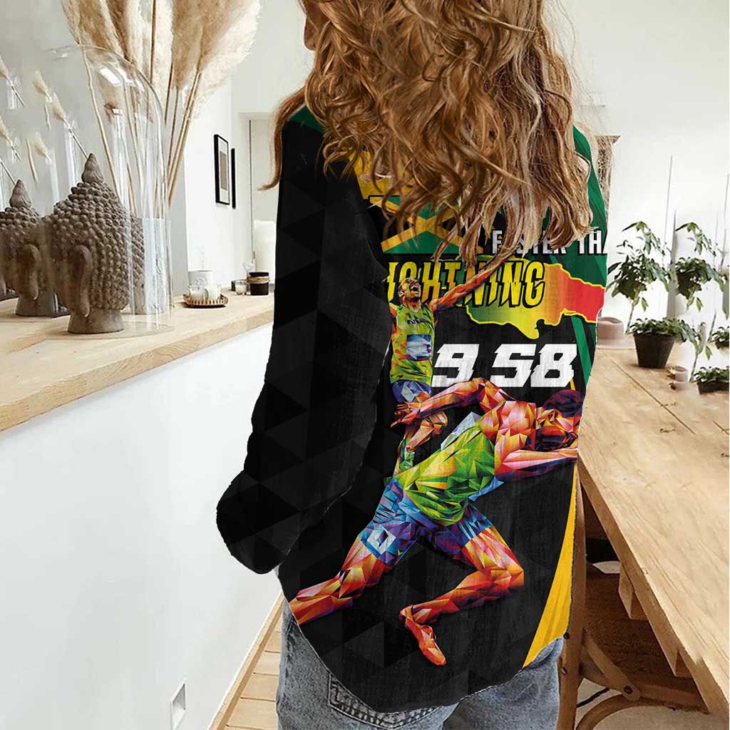 Jamaican Pride Women Casual Shirt 9.58 Seconds-Faster Than Lightning - Wonder Print Shop