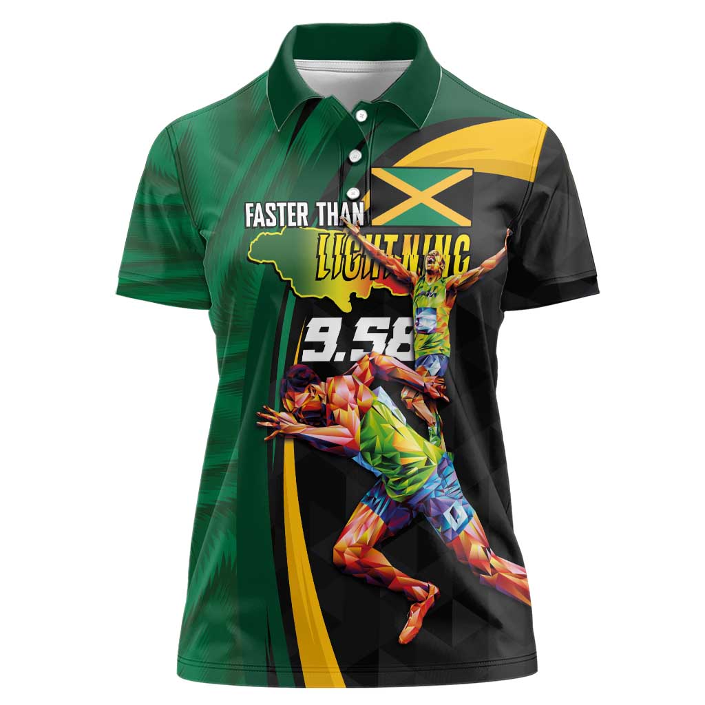 Jamaican Pride Women Polo Shirt 9.58 Seconds-Faster Than Lightning - Wonder Print Shop