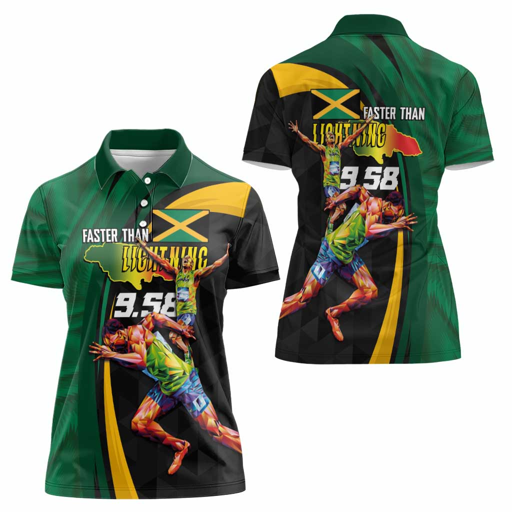 Jamaican Pride Women Polo Shirt 9.58 Seconds-Faster Than Lightning - Wonder Print Shop