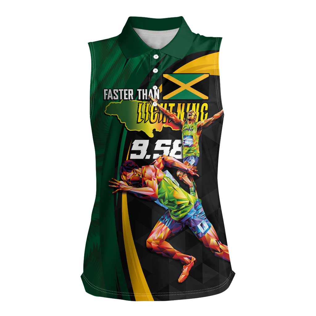 Jamaican Pride Women Sleeveless Polo Shirt 9.58 Seconds-Faster Than Lightning - Wonder Print Shop