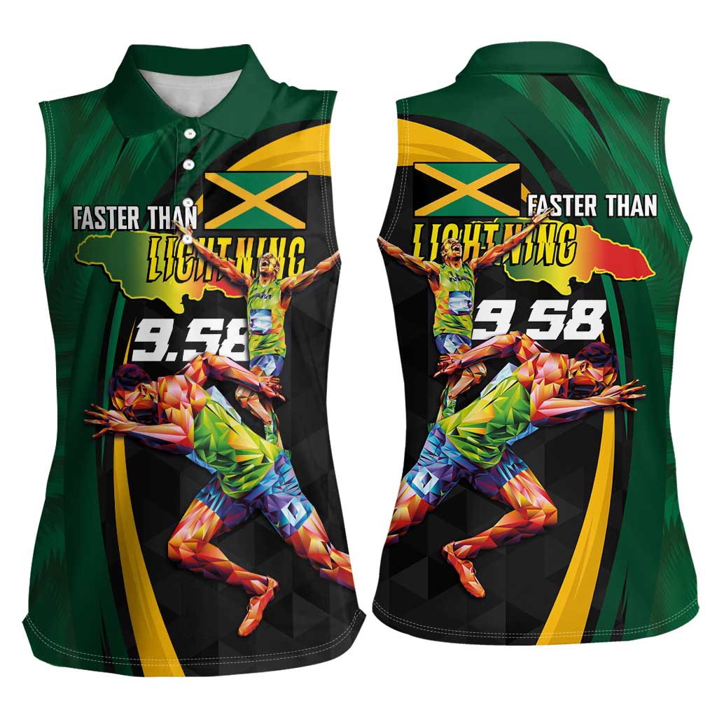 Jamaican Pride Women Sleeveless Polo Shirt 9.58 Seconds-Faster Than Lightning - Wonder Print Shop