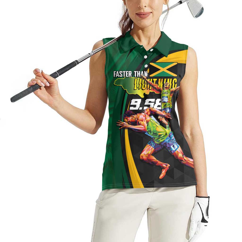 Jamaican Pride Women Sleeveless Polo Shirt 9.58 Seconds-Faster Than Lightning - Wonder Print Shop