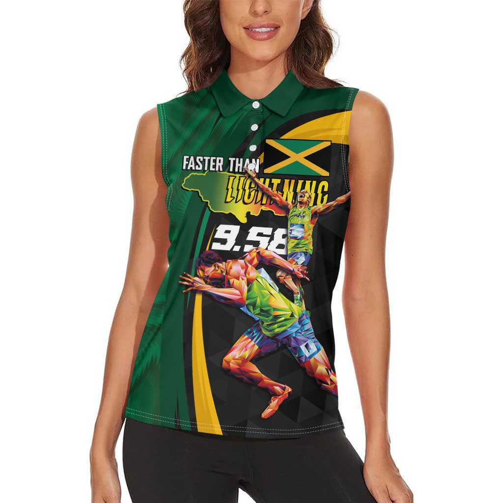 Jamaican Pride Women Sleeveless Polo Shirt 9.58 Seconds-Faster Than Lightning - Wonder Print Shop