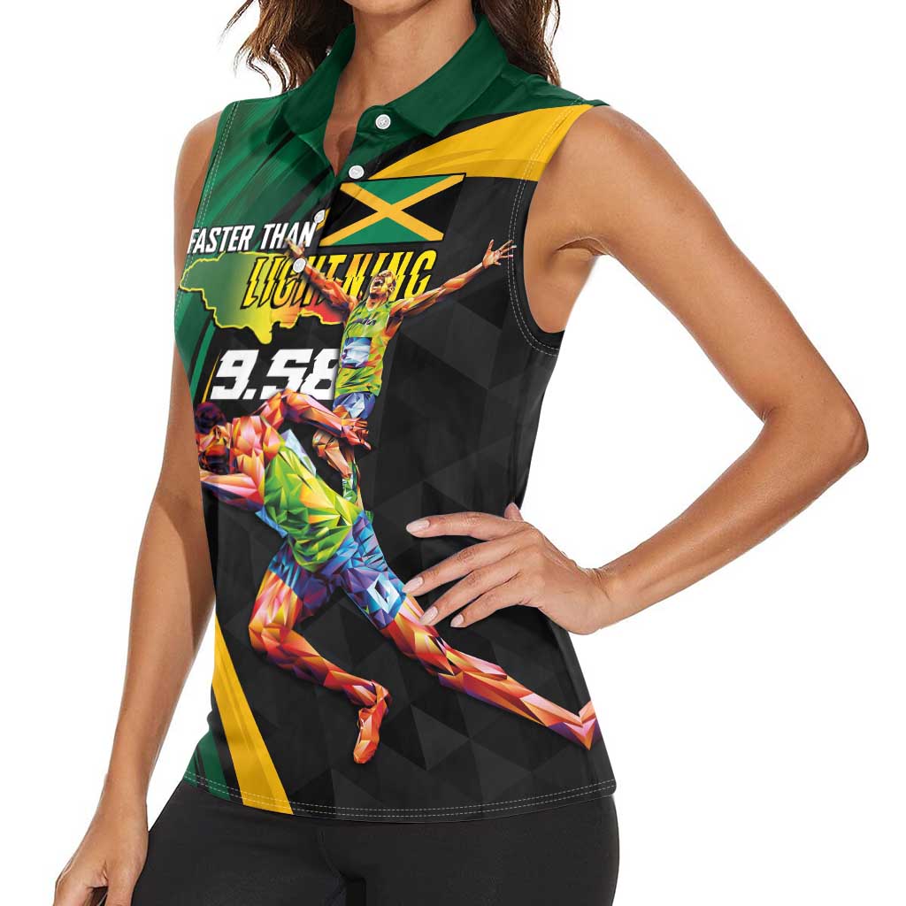 Jamaican Pride Women Sleeveless Polo Shirt 9.58 Seconds-Faster Than Lightning - Wonder Print Shop