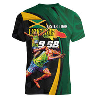 Jamaican Pride Women V-Neck T-Shirt 9.58 Seconds-Faster Than Lightning - Wonder Print Shop