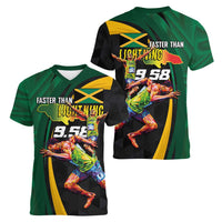Jamaican Pride Women V-Neck T-Shirt 9.58 Seconds-Faster Than Lightning - Wonder Print Shop