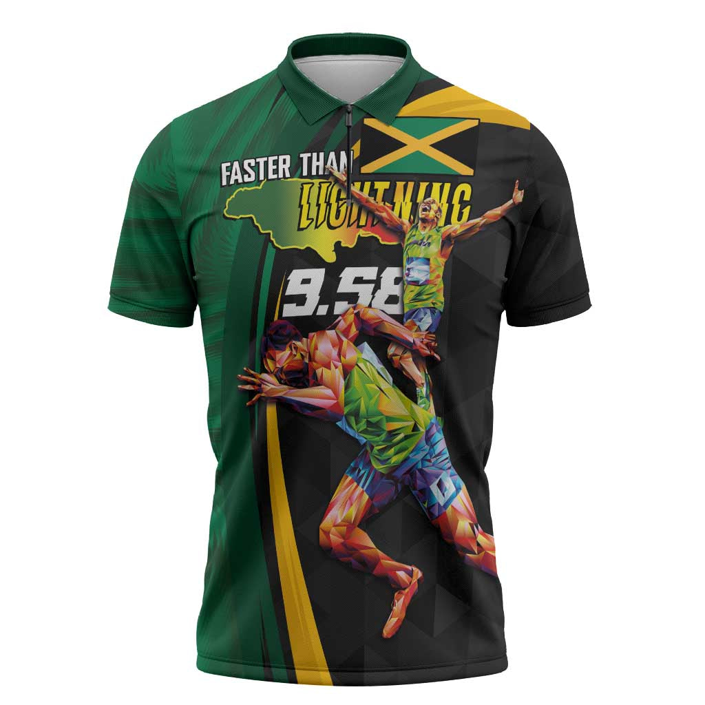 Jamaican Pride Zipper Polo Shirt 9.58 Seconds-Faster Than Lightning - Wonder Print Shop