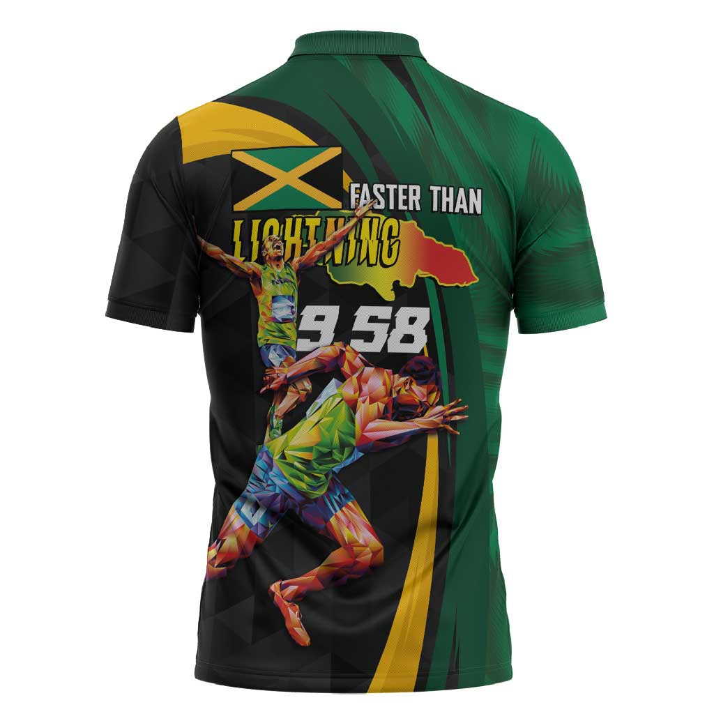 Jamaican Pride Zipper Polo Shirt 9.58 Seconds-Faster Than Lightning - Wonder Print Shop