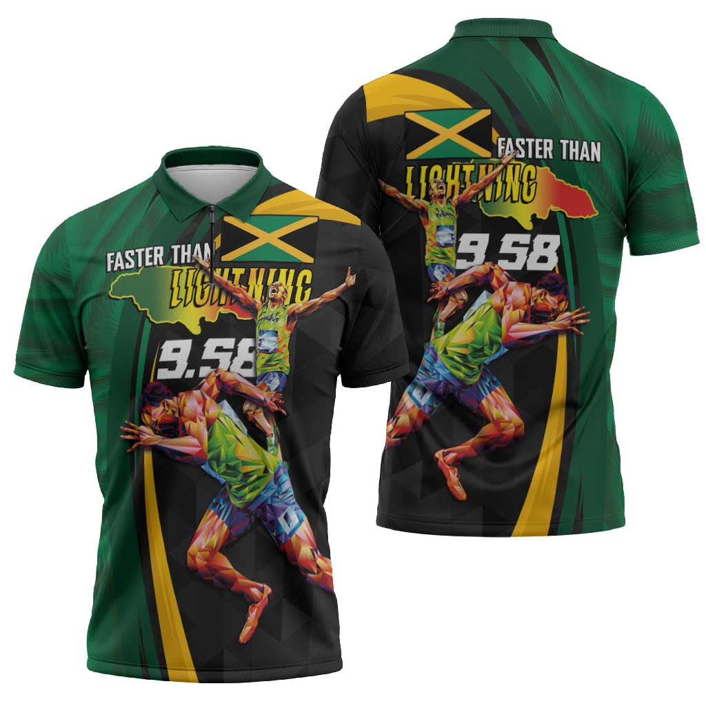 Jamaican Pride Zipper Polo Shirt 9.58 Seconds-Faster Than Lightning - Wonder Print Shop