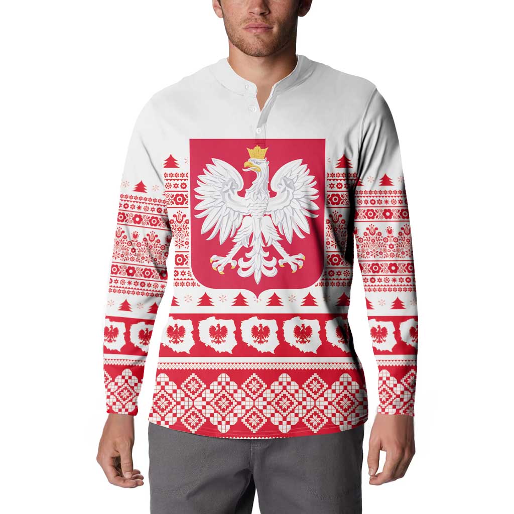 Polish Christmas Button Sweatshirt - Poland Emblem and Lachy Sadeckie Pattern - Wonder Print Shop