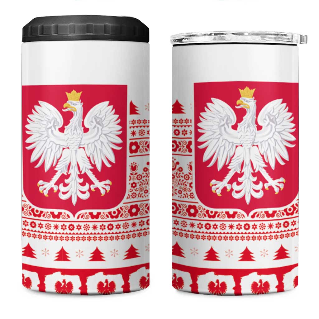 Polish Christmas 4 in 1 Can Cooler Tumbler Poland Emblem and Lachy Sadeckie Pattern - Wonder Print Shop