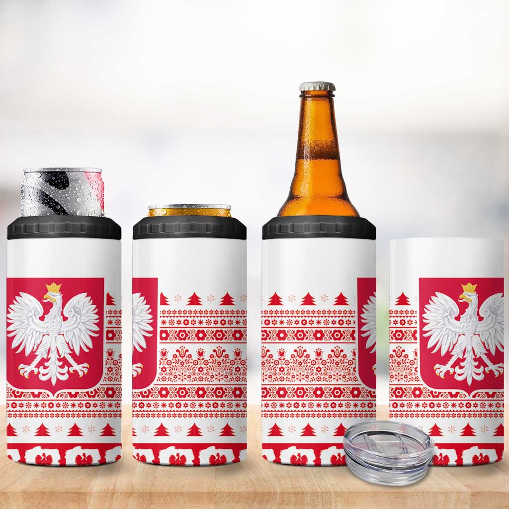 Polish Christmas 4 in 1 Can Cooler Tumbler Poland Emblem and Lachy Sadeckie Pattern - Wonder Print Shop