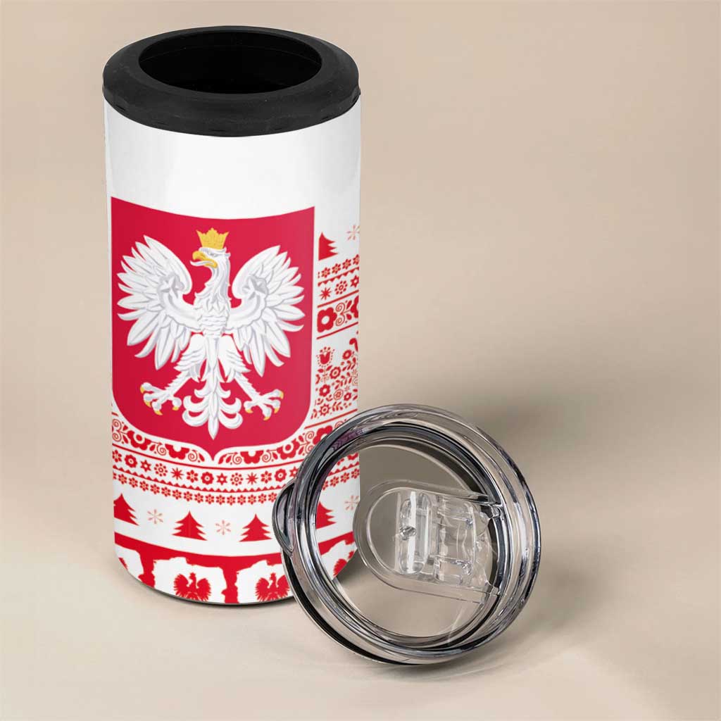 Polish Christmas 4 in 1 Can Cooler Tumbler Poland Emblem and Lachy Sadeckie Pattern - Wonder Print Shop