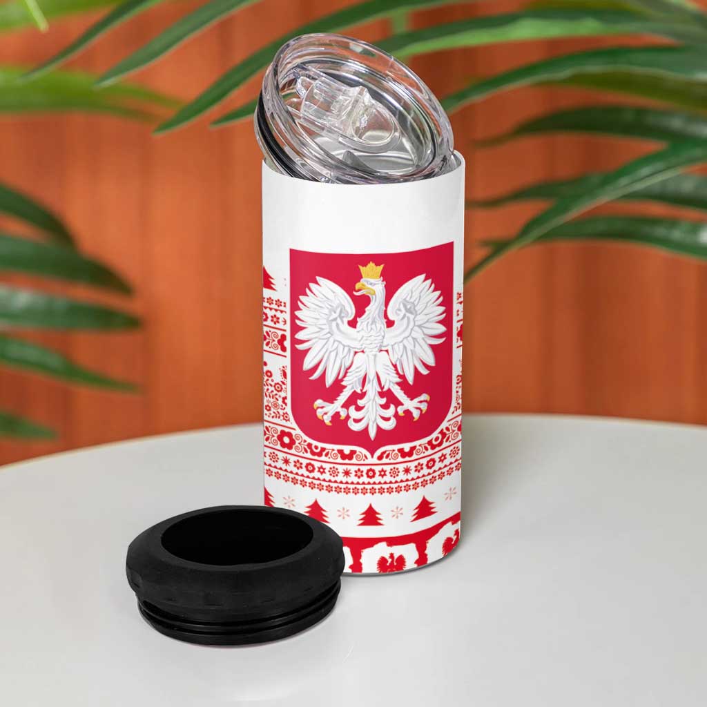 Polish Christmas 4 in 1 Can Cooler Tumbler Poland Emblem and Lachy Sadeckie Pattern - Wonder Print Shop