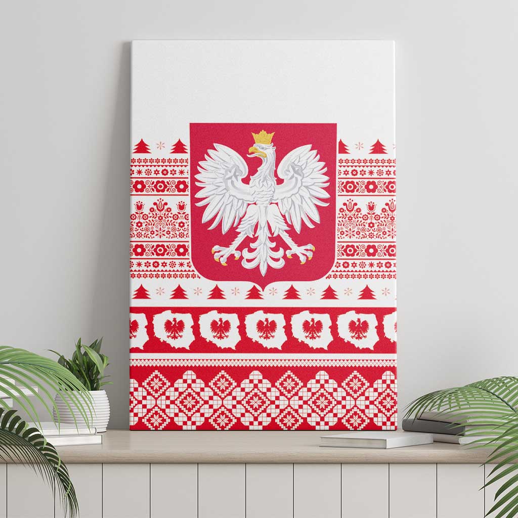 Polish Christmas Canvas Wall Art - Poland Emblem and Lachy Sadeckie Pattern - Wonder Print Shop