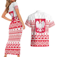 Polish Christmas Couples Matching Short Sleeve Bodycon Dress and Hawaiian Shirt - Poland Emblem and Lachy Sadeckie Pattern - Wonder Print Shop