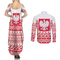 Polish Christmas Couples Matching Summer Maxi Dress and Long Sleeve Button Shirt - Poland Emblem and Lachy Sadeckie Pattern - Wonder Print Shop