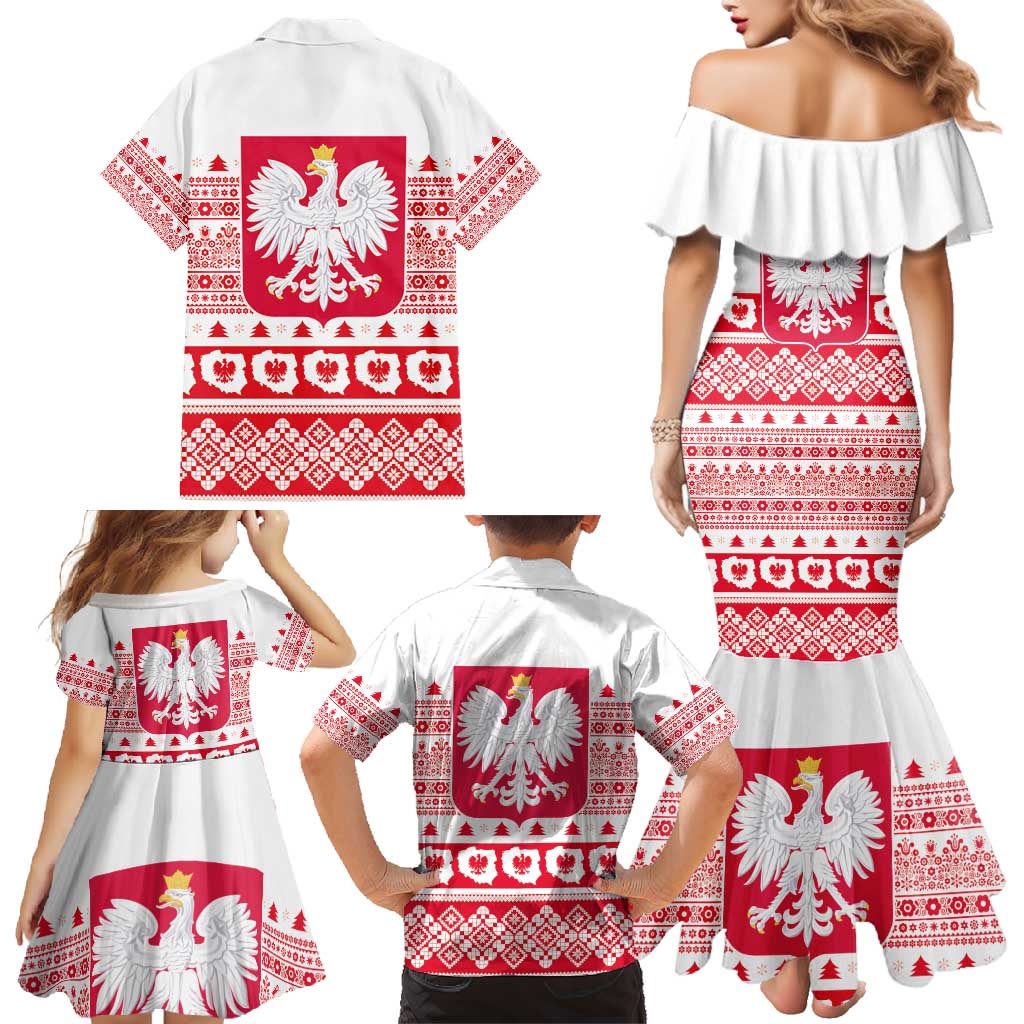 Polish Christmas Family Matching Mermaid Dress and Hawaiian Shirt - Poland Emblem and Lachy Sadeckie Pattern - Wonder Print Shop