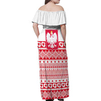 Polish Christmas Family Matching Off Shoulder Maxi Dress and Hawaiian Shirt - Poland Emblem and Lachy Sadeckie Pattern - Wonder Print Shop