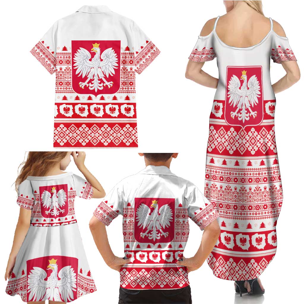 Polish Christmas Family Matching Summer Maxi Dress and Hawaiian Shirt - Poland Emblem and Lachy Sadeckie Pattern - Wonder Print Shop